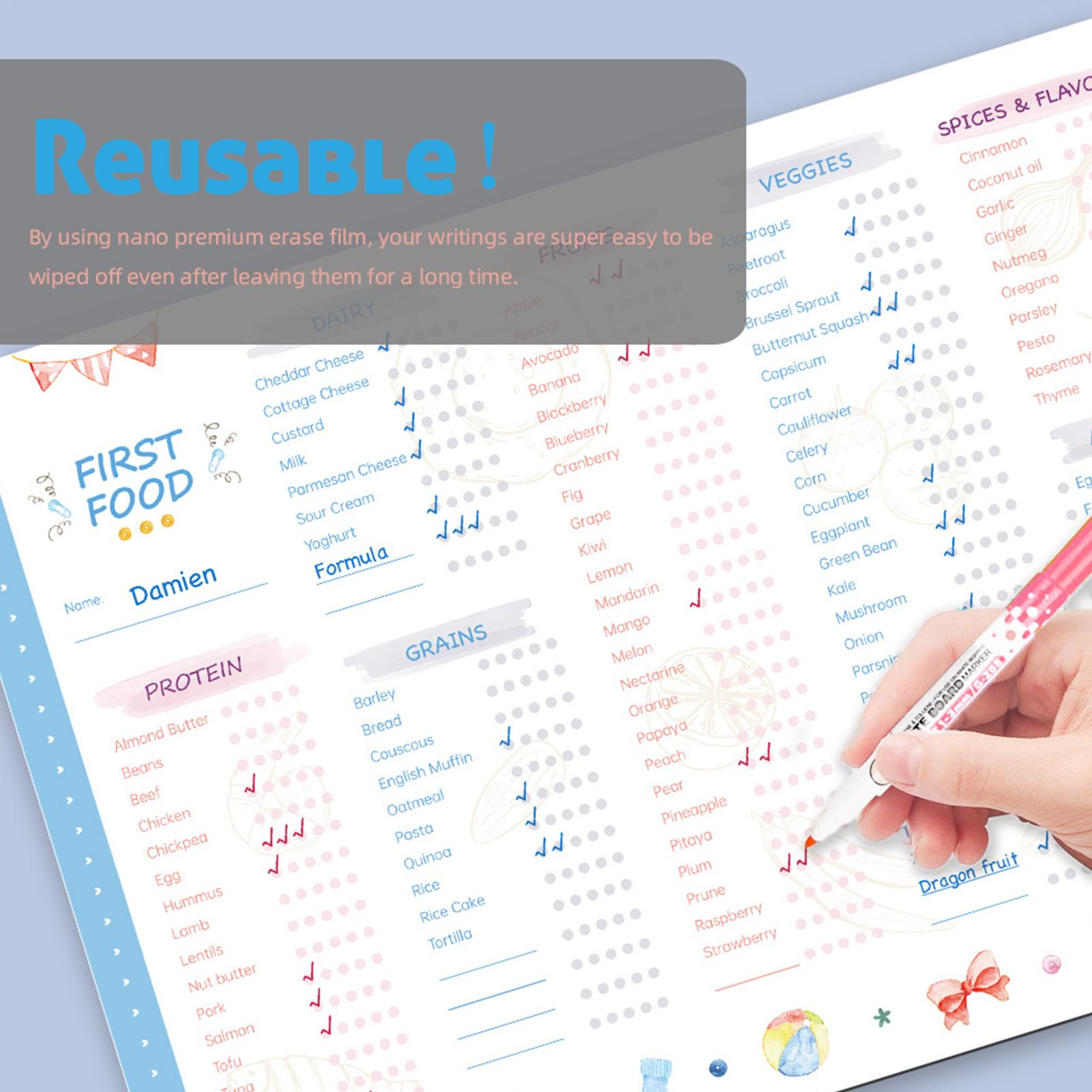 Baby Food Weaning - Baby First Foods Checklist Magnetic Repeatable